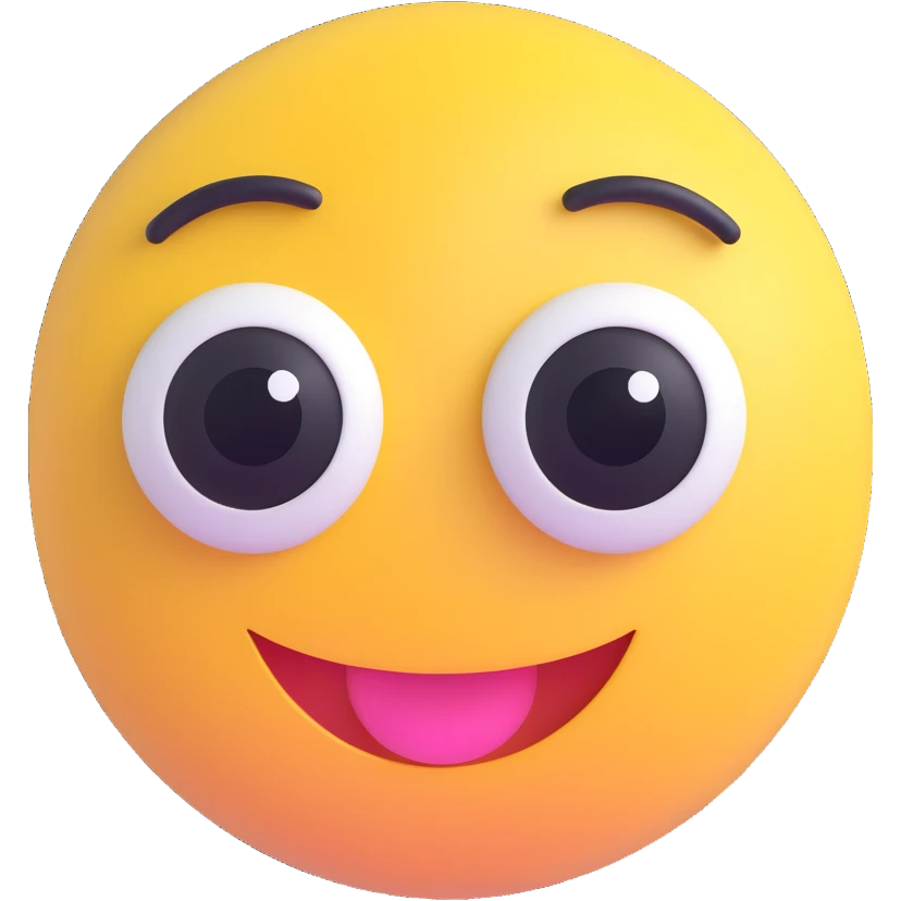 3D smiley emoji, nagy szempillás, csillogó szemekkel, boldog emoji