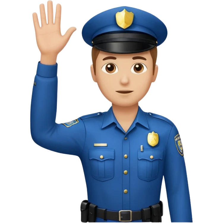 a white police man with one hand up telling the traffic to stop, hand a bit low emoji