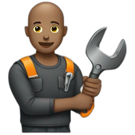 Black bald male holding wrench emoji