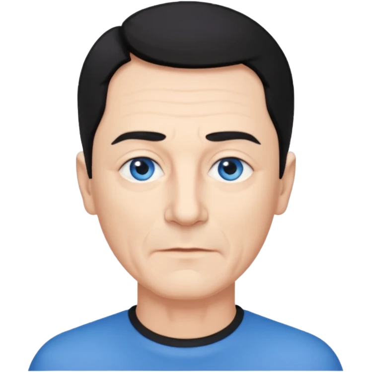 homme 60 ans menton pointu, yeux bleus cheveux noir courts  emoji