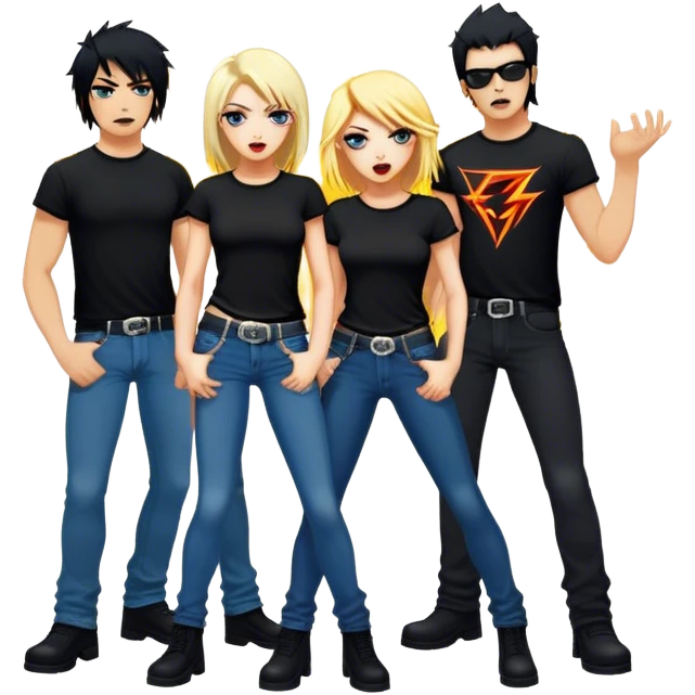 Cinematic Realistic AC/DC Band Emoji, depicted as a high-energy rock ensemble with electrifying stage presence and gritty textures, rendered with bold vibrant lighting that captures the raw power and rebellious spirit of their music. emoji