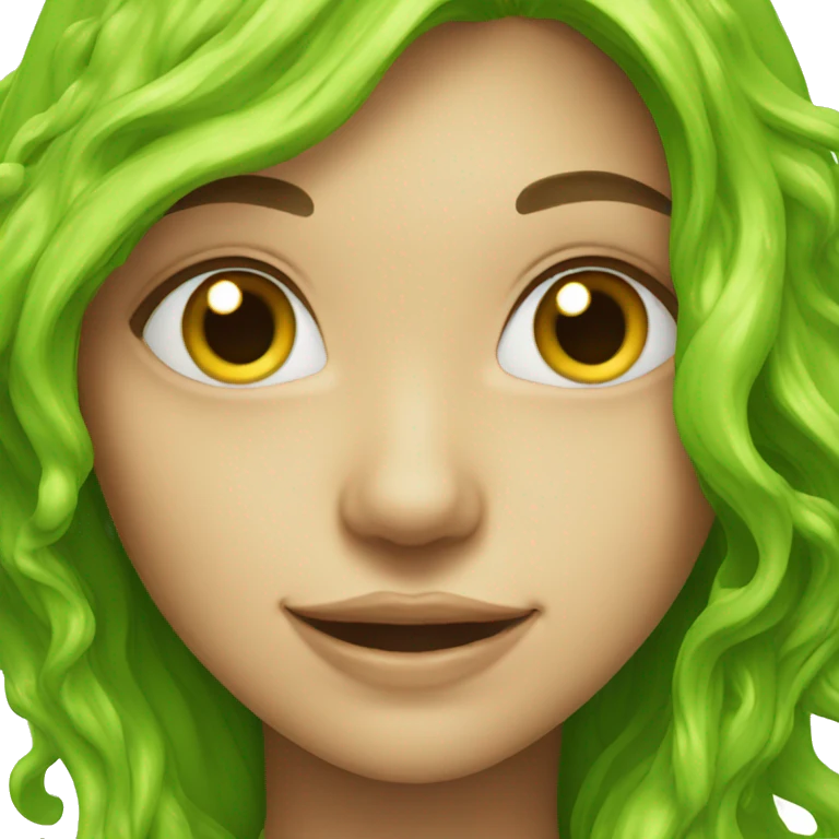 female with long hair smiling with slime emoji
