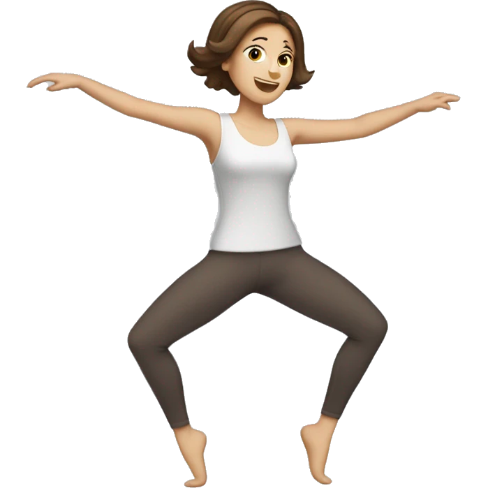 Short brown haired Caucasian lady dancing with leggings emoji