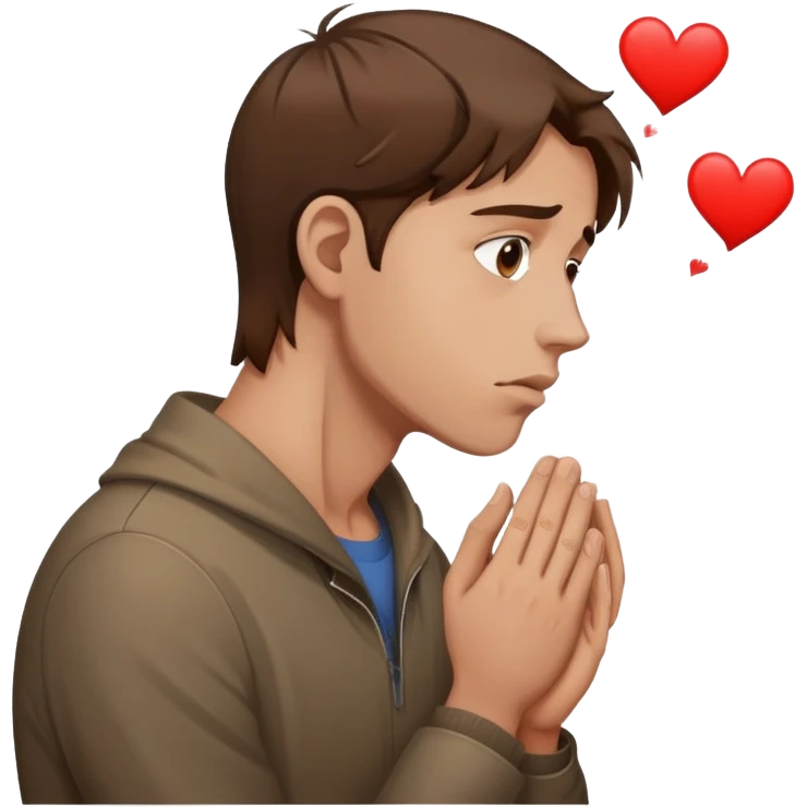 a man with brown hair staying in a
full height in profile with anxiety and begging face with a broken heart emoji