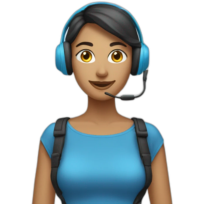 mulher atendente usando headset com cabelos azuis emoji