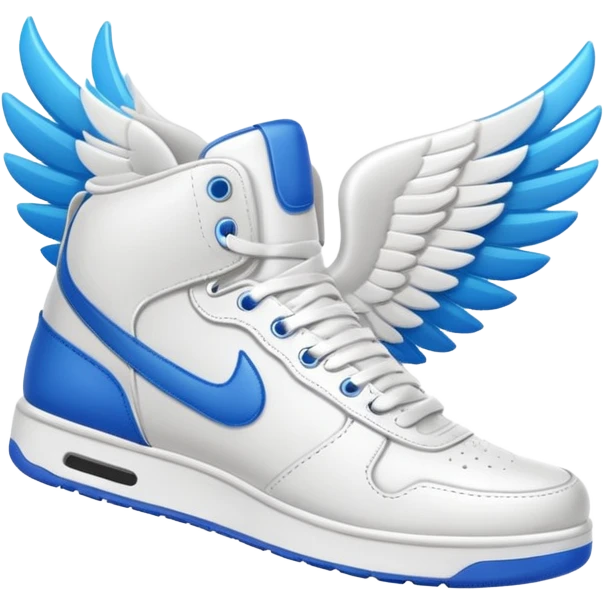 minimalist white winged sneakers, mid air as if they are flying emoji