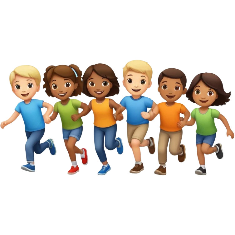 group of children hopping together, fun and friendly emoji