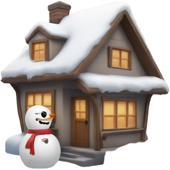 Cute house with a snow man emoji