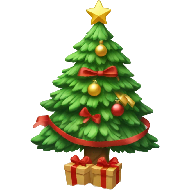 Christmas tree with cute decorations and red bow and snow emoji