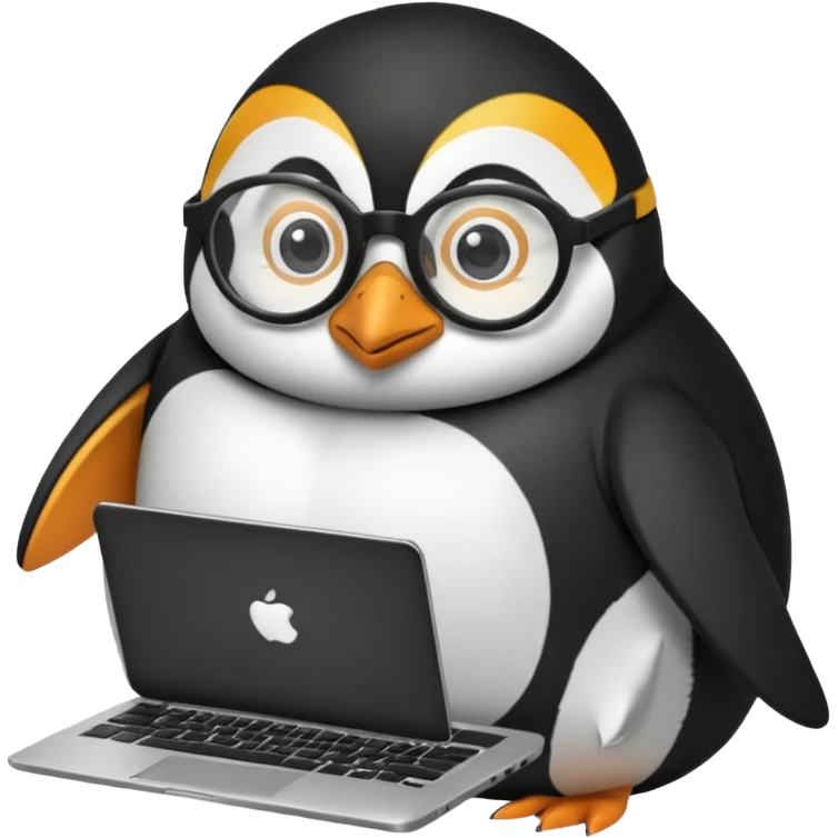 createa nice penguin and using his laptop emoji