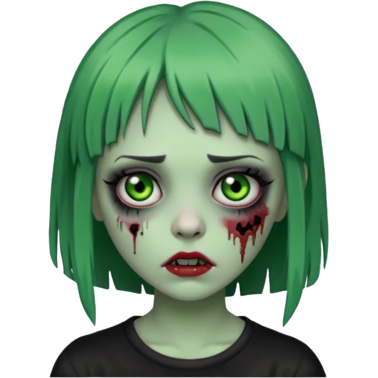 Faça uma zumbi com franja da subcultura gothc com o olho preto ela tem q ser verde  emoji
