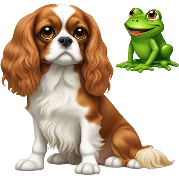 Cavalier dog next to a frog emoji