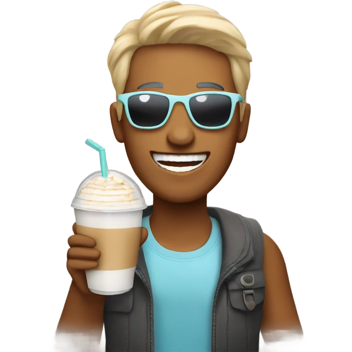 Person excited with ice latte and sunglasses emoji