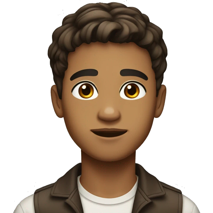 Light brown skinned boy in early 20s with dark brown short to mid length hair with a middle path hairstyle just off set to the left. Light brown eyes. emoji