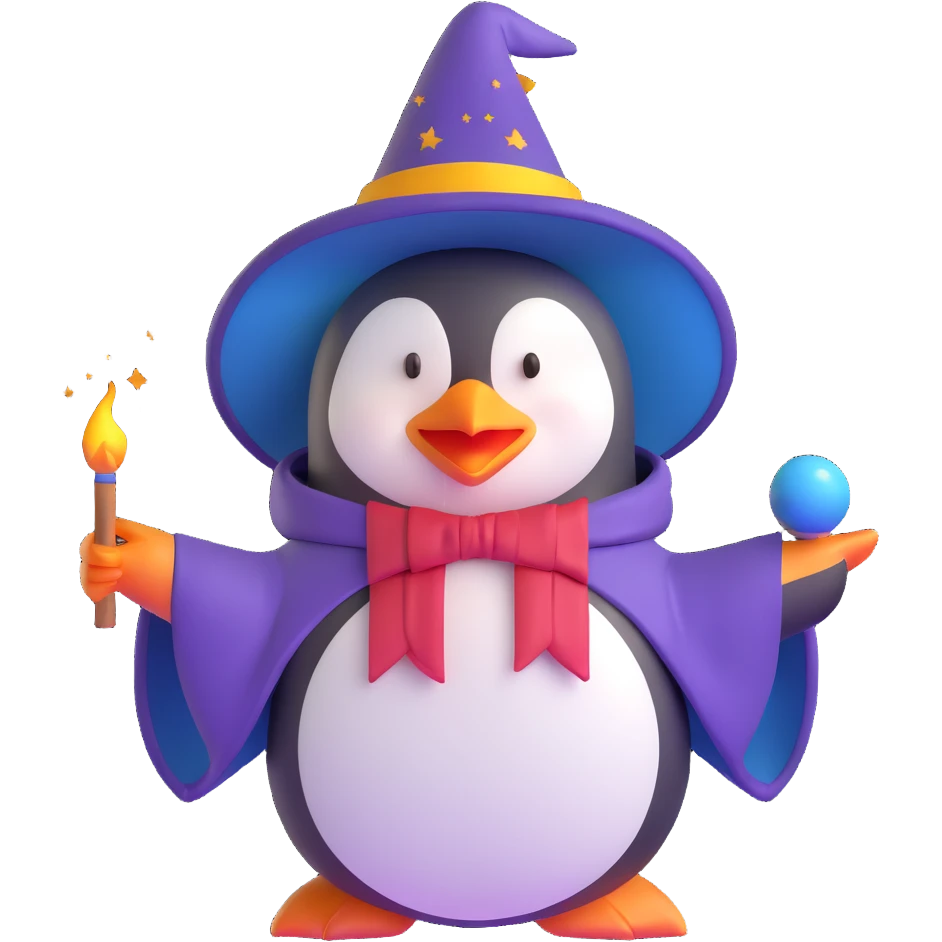 penguin wizard casting a spell emoji