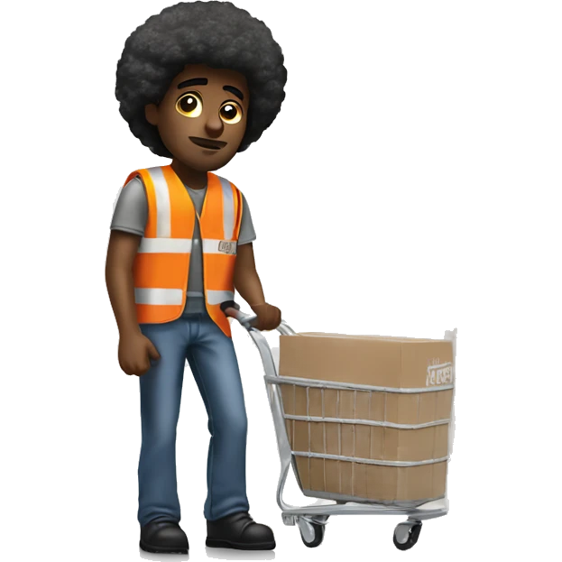 sad Black Male with Small Afro from Home Depot wearing orange pro loader vest pushing orange home depot carts emoji