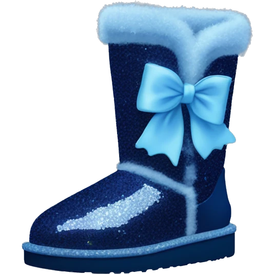 Realistic navy blue Sparkle glitter and fur Ugg boots with light blue bow. emoji