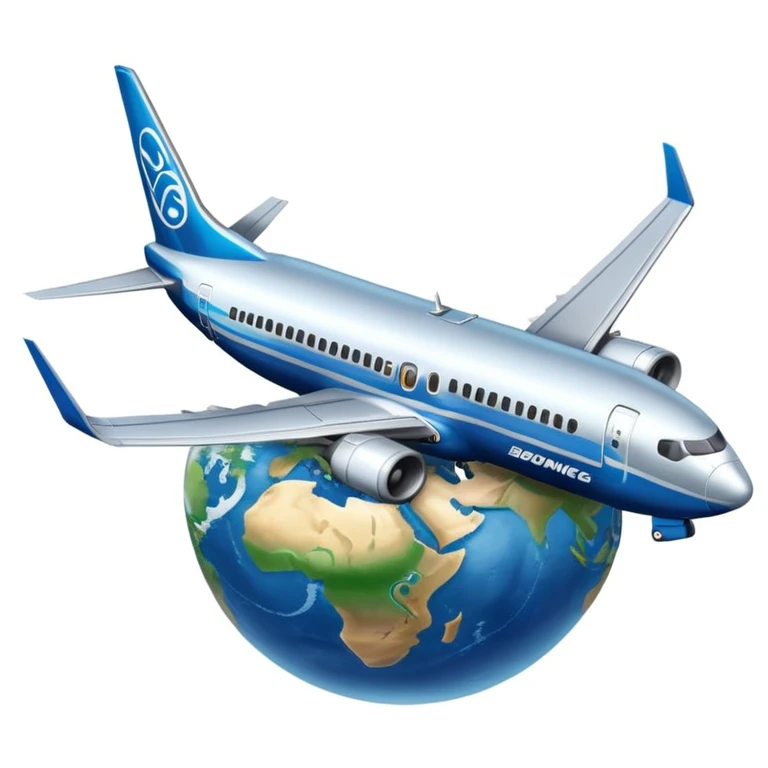 Boeing 737 airplane flying around the world with the Earth below emoji