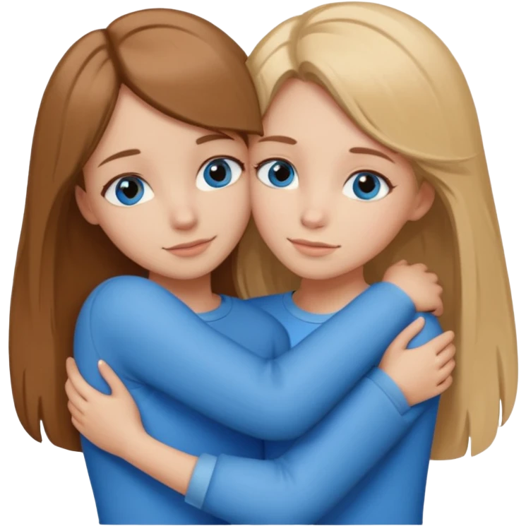 two Girls, Brown and Blonde hair, with Blue Eyes hugging one has Brown hair cute Hug another Version  emoji