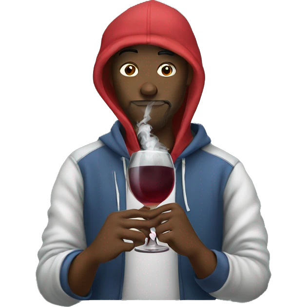 Guy with hoodie on smoking hookah and drinking wine emoji