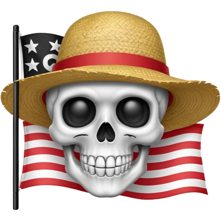 Fait moi un drapeau de tête de mort avec sur la tête un chapeau de paille emoji