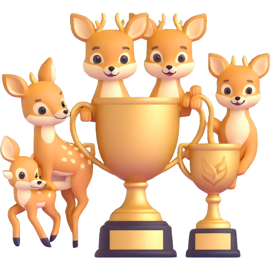 golden spring trophy with baby deer and fox cubs emoji