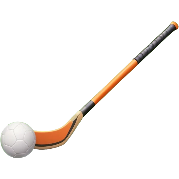 A field hockey stick and ball on a vibrant green grass field, with goalposts and clear field markings in the background. The scene emphasizes the bright, lush grass, highlighting the fast-paced and strategic nature of hockey on a well-maintained pitch. emoji