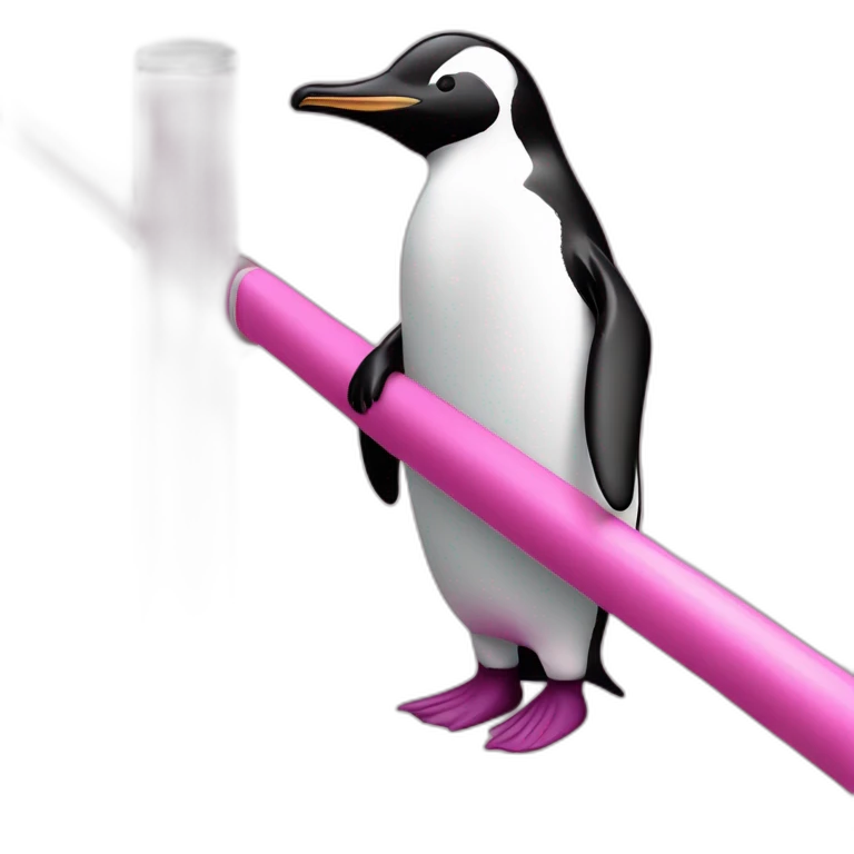 Pinguin who’s wearing a pink short on a pole bar emoji