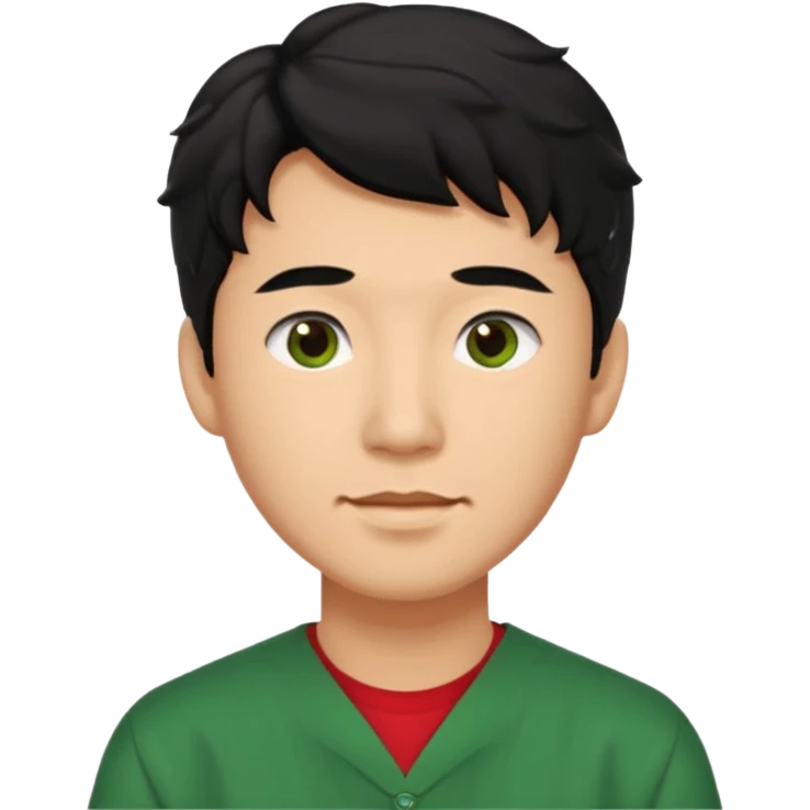 College Graduate asian black hair with wavy hair long  with black red stash with green benilde on the middle emoji