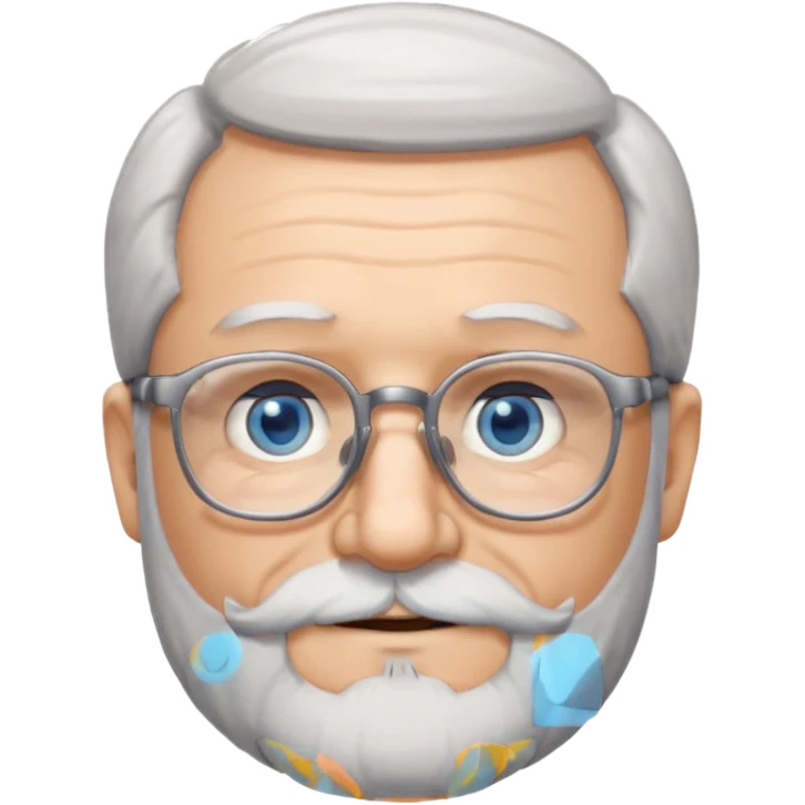 Create me an emoji of an old man. Gray really short size hair. Gray follow-up full beard. Squarer Glasses. Blue eyes. Little smile emoji