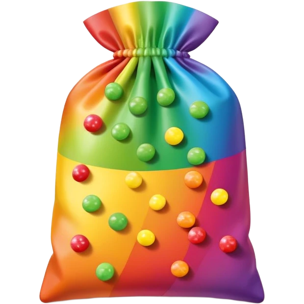 Flat design minimalist Skittles pouch with simple rainbow gradient and a small handful of green candies arranged in a neat pattern. emoji