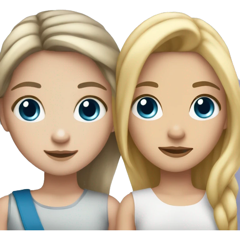 brunette girl with hazel eyes and blonde girl with blue eyes hugging emoji