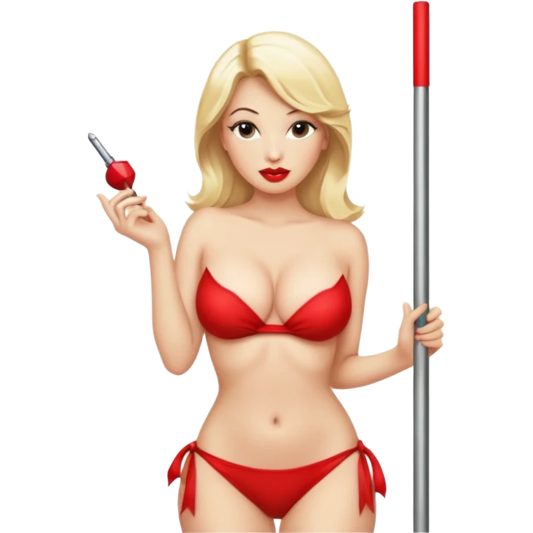 Blond lady.big boobs.red lipstick.naked.strip dance with a pole.topless.naked boobs emoji