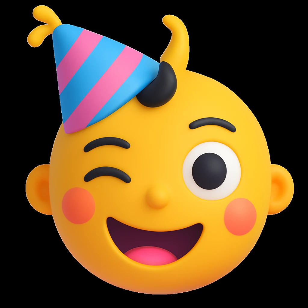 Make the winking face emoji wear a party hat in a style similar to 3d-emoji emoji