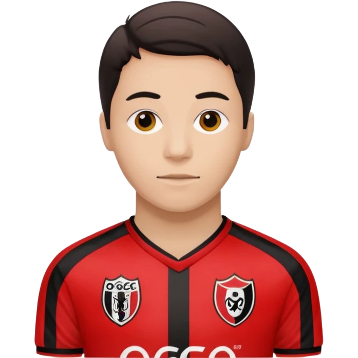 Supporter de L’ogc Nice. Maillot de foot rouge et noir (bandes) logo Kappa. Et logo de L’ogc Nice original. emoji
