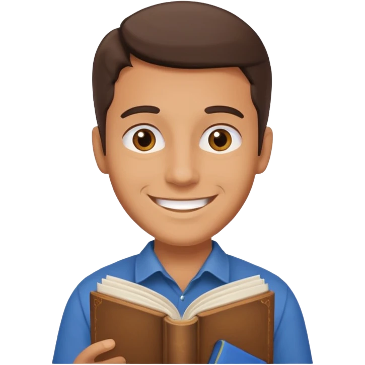 man holding a history book, smiling emoji