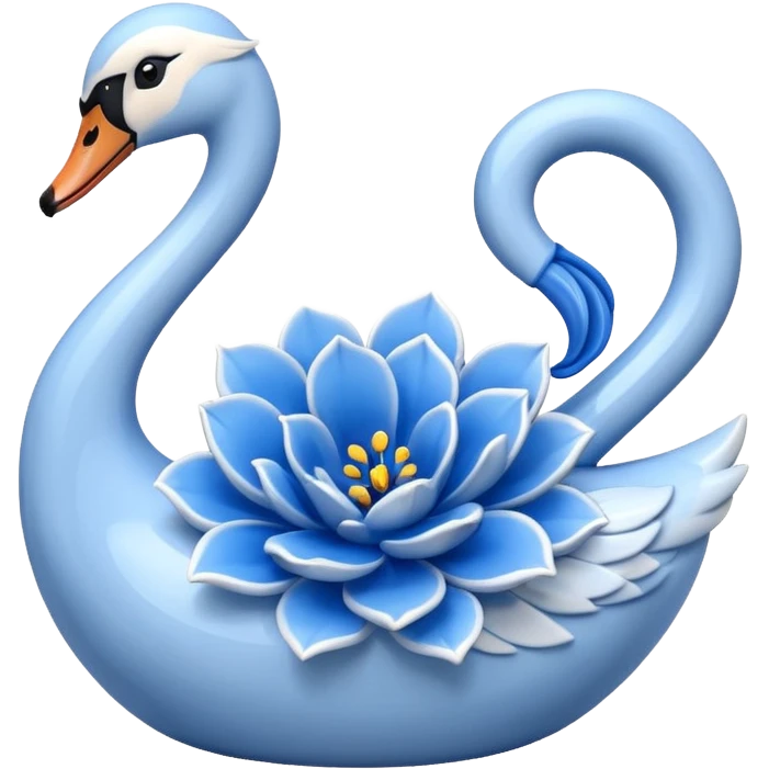 Light blue swan shaped vase with blue flowers in it emoji
