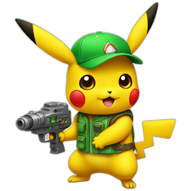 pikachu holding green raygun emoji