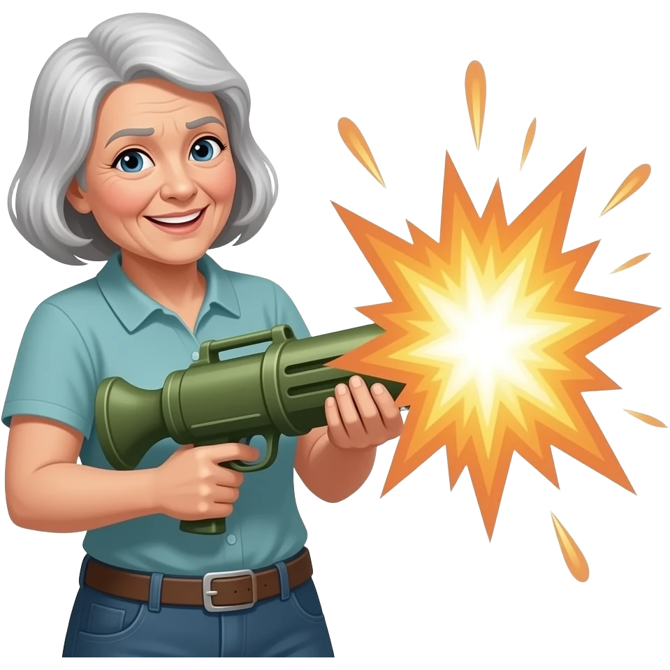 Vovó sendo acertada por uma bazooka emoji