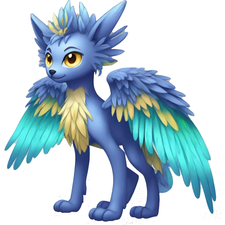 Anthro Sona Cool Edgy Cute Legendary Colorful Shy Winged Shiny Fakemon-Fantasy-Creature With Long Hair-Mane Full Body Detailed High Quality emoji