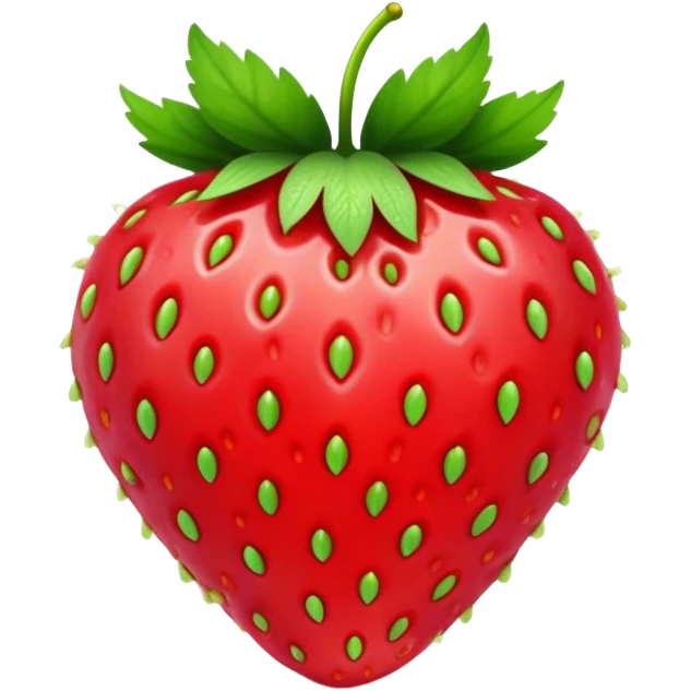 Cinematic Realistic Strawberry Emoji, Plump and juicy, with a deep red color and small, fresh seeds dotted across the skin. Its glossy, sweet surface catches the light, while bright green leaves top off the perfect, delicious berry. Soft glowing outline, capturing the essence of sweetness and freshness in a bright strawberry! emoji