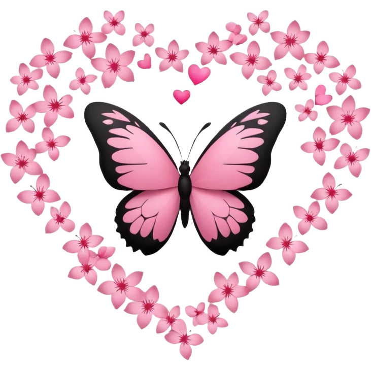 heart with sakura and a butterfly silhouette emoji