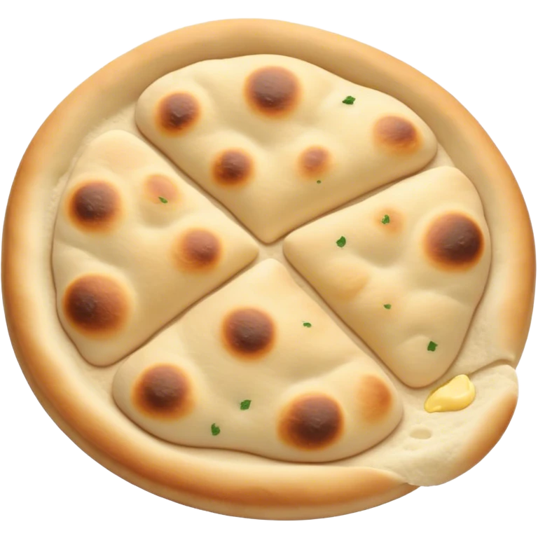 Cinematic Realistic Naan Bread Dish Emoji, showcasing soft, fluffy naan brushed with butter rendered with lifelike detail and inviting, warm lighting. emoji