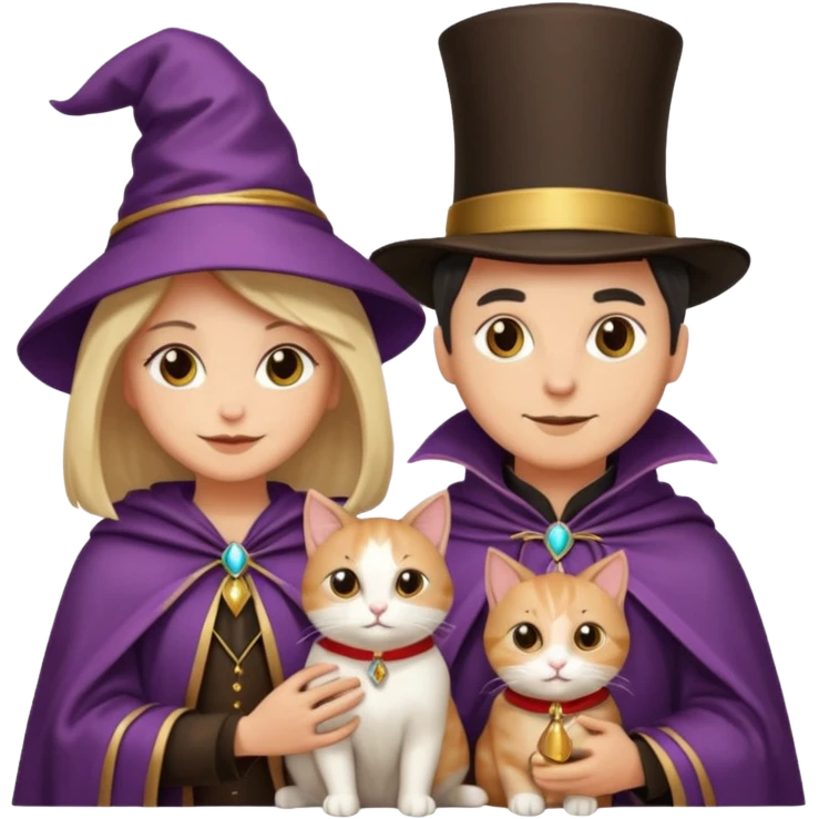 magician couple and their pet cat emoji