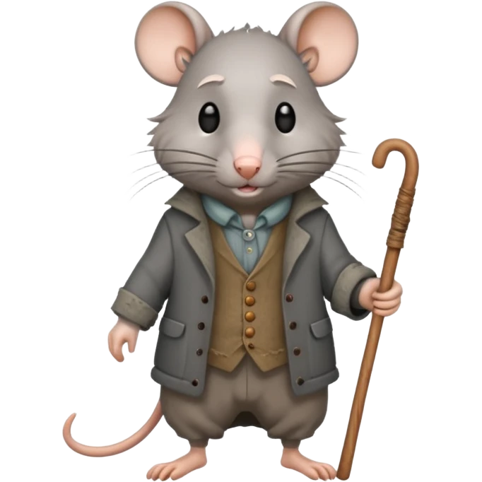 Old rat walking with old clothes and a cane  emoji