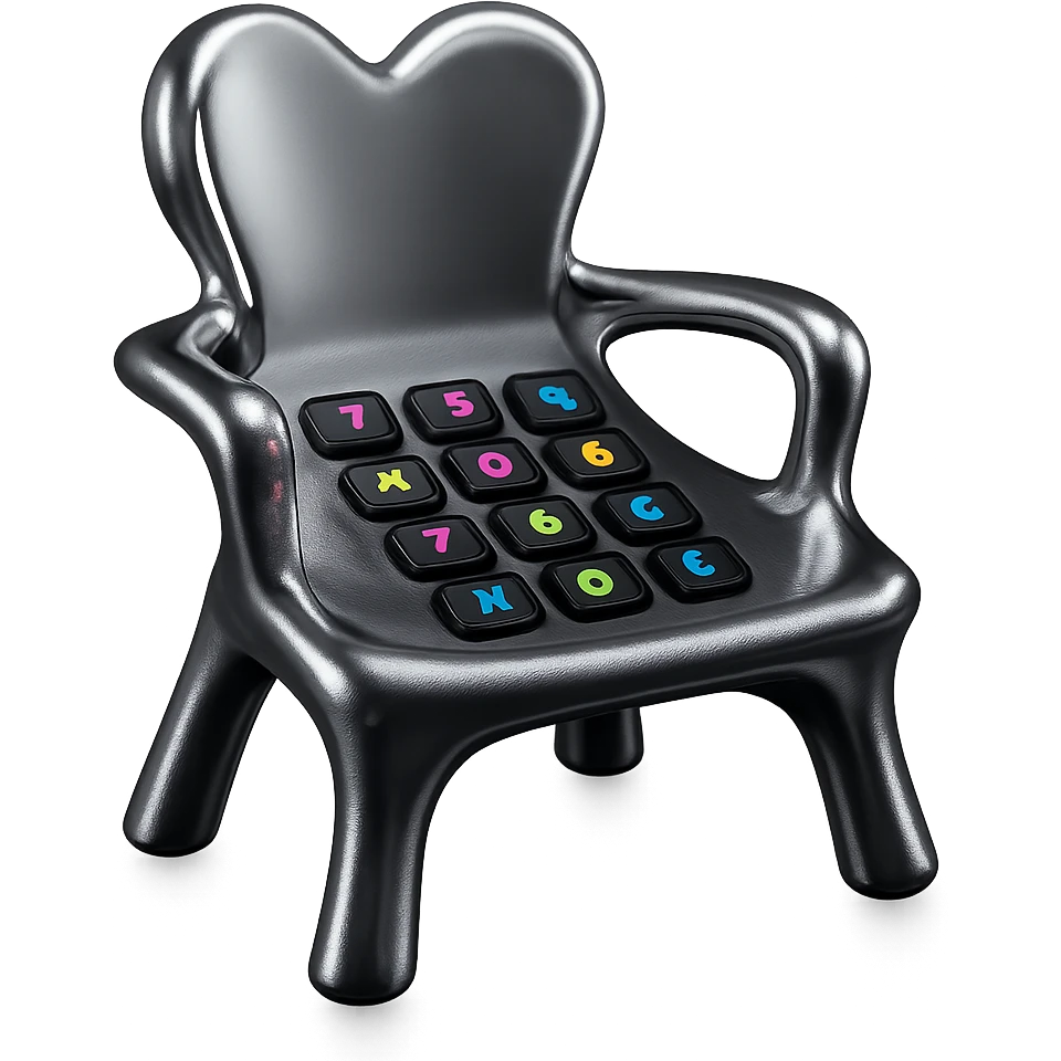 abstract chair with DTMF buttons, neon colors, reggaeton vibes, chrome style album cover emoji