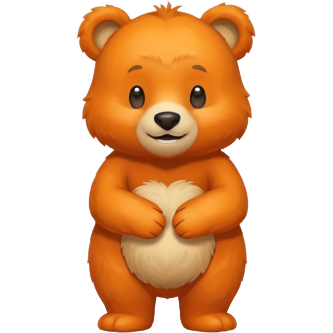 Create a orange friendly bear, make him look like from a kid cartoon and make him smile. Show his whole body. Make him look shy emoji