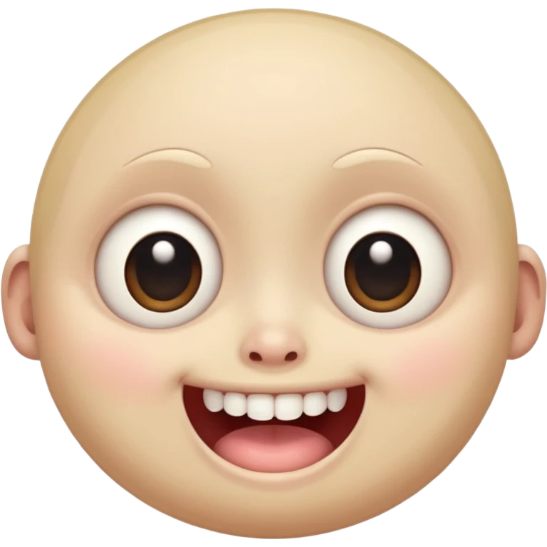 a creepy face with huge eyes and a big grin, kawaii, cute, soft, huge eyes, round mouth, mama emoji
