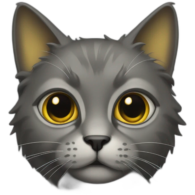 a cat with brass eyes color, and with a full dark grey hair emoji