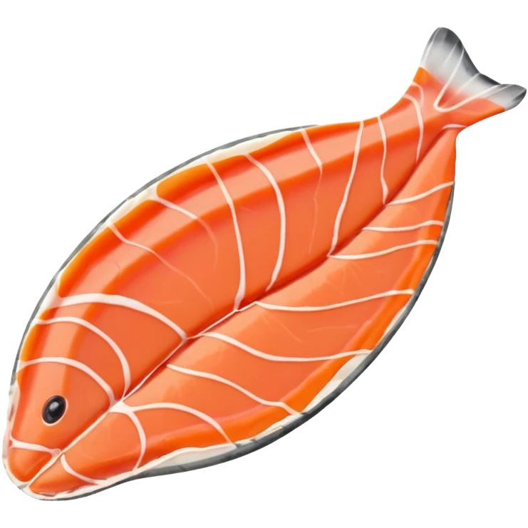 thin slice of smoked salmon, smooth translucent, orange-pink, irregular edges, white marbling, folds, soft, no plate, lemon, or garnish, soft lighting, emoji scale emoji